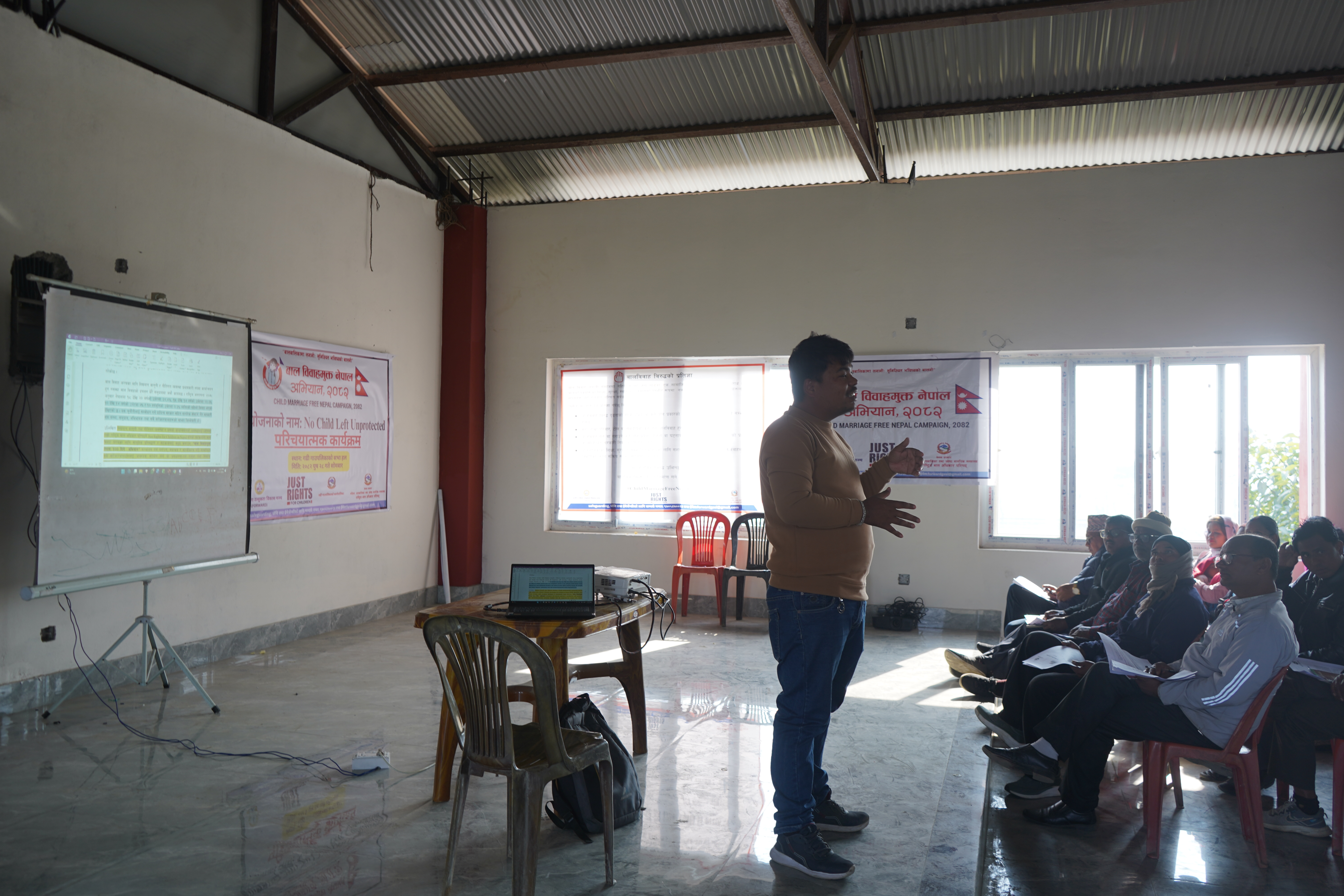 An introductory program for the Child Marriage-Free Campaign was organized in Gadhi-2, Gadhi Rural Municipality. On the occasion, Rural Municipality Chairperson Mr. Ash Narayan Chaudhary led the participants in taking a pledge against child marriage.