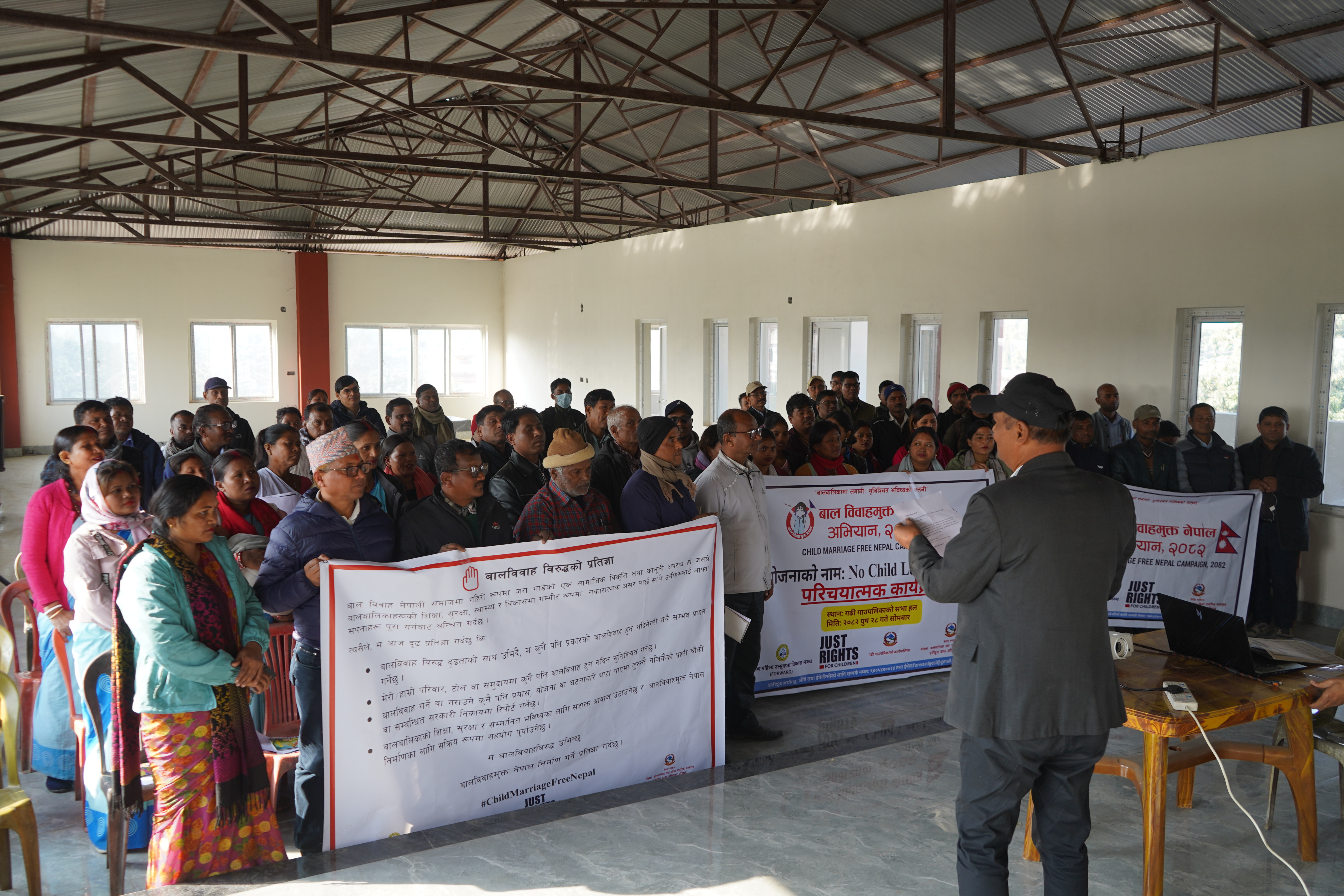 An introductory program for the Child Marriage-Free Campaign was organized in Gadhi-2, Gadhi Rural Municipality. On the occasion, Rural Municipality Chairperson Mr. Ash Narayan Chaudhary led the participants in taking a pledge against child marriage. 4